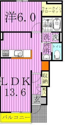シャルマンB(1LDK/1階)の間取り写真