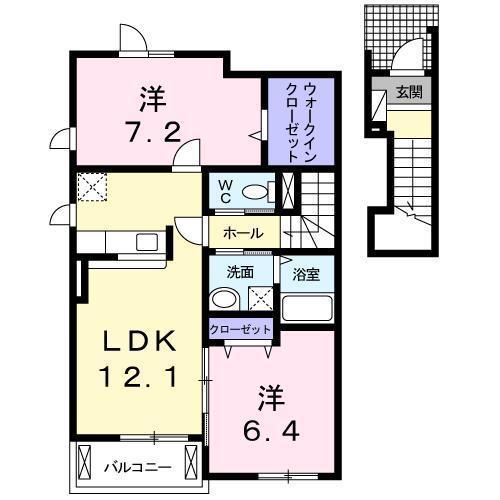 フェリス三芳 I(2LDK/2階)の間取り写真