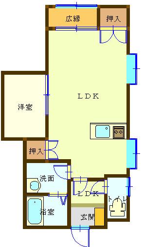 メゾンソレイユII(1LDK/1階)の間取り写真