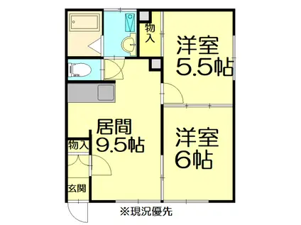 ハイツ創健(2LDK/1階)の間取り写真