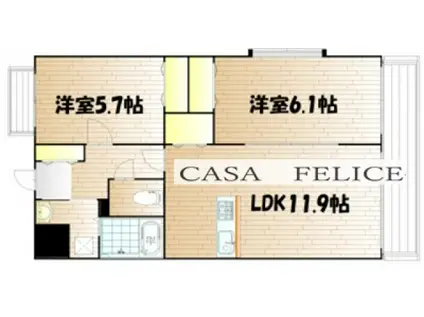 スカイパレス大安寺(2LDK/7階)の間取り写真