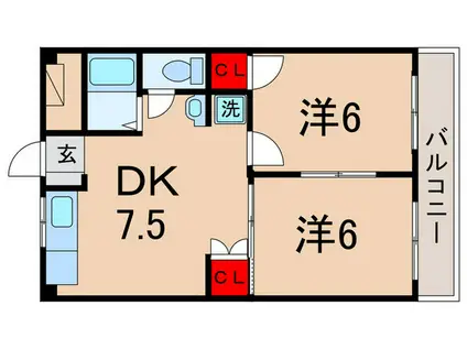 内堀マンション・1(2DK/3階)の間取り写真