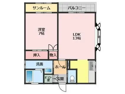 サンベールK-II(1LDK/2階)の間取り写真