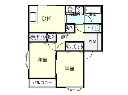 スカイハイツソメヤ D棟(2DK/1階)の間取り写真
