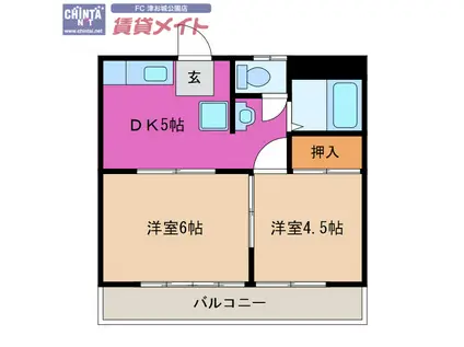 スターハイツ八幡(2DK/1階)の間取り写真