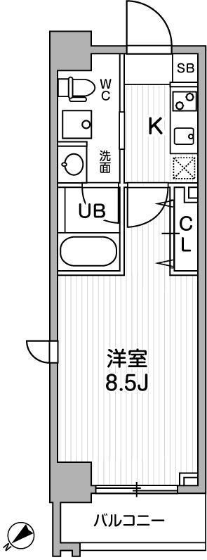 リテラス三軒茶屋サウス(1K/6階)の間取り写真