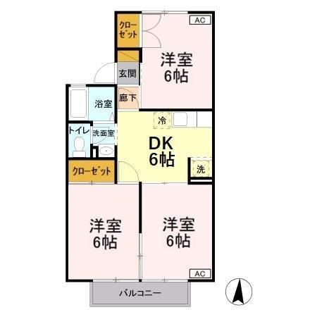 セジュール・砥上B棟(3DK/2階)の間取り写真