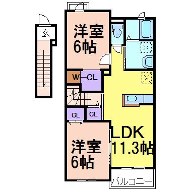 レジェンド・ヒル H(2LDK/2階)の間取り写真