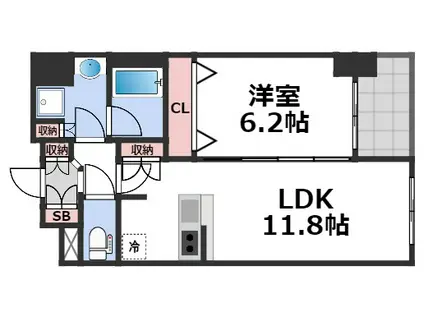セレッソコート上本町イースト(1LDK/3階)の間取り写真