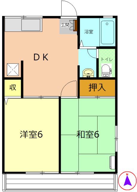 シティハイム茱萸沢K(2DK/2階)の間取り写真
