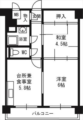 豊平市街地(2DK/10階)の間取り写真