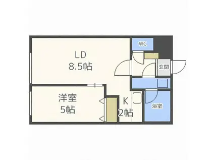 地下鉄南北線 北34条駅 徒歩2分 4階建 築10年(1LDK/1階)の間取り写真