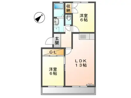 グレイスヴィラ萩山(2LDK/2階)の間取り写真