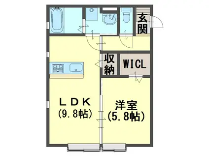 アメニティ古宮 B棟(1LDK/1階)の間取り写真