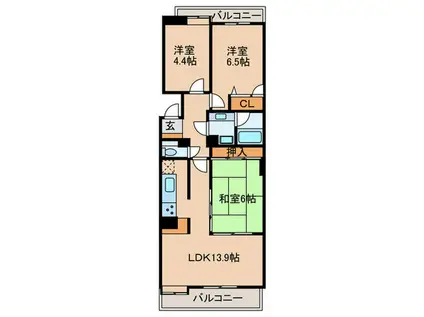 鳥見パークマンション三番街南棟(3LDK/12階)の間取り写真