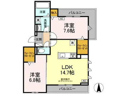 D-AVANCE柱I(2LDK/3階)の間取り写真
