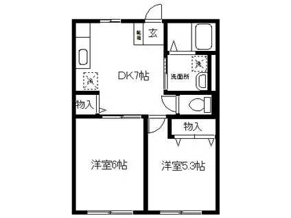 ブリーズ三浦A(2DK/2階)の間取り写真