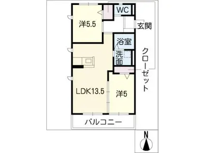 チェリーサイド(2LDK/2階)の間取り写真