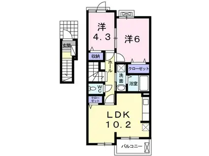 ヴィラ プレジールII(2LDK/2階)の間取り写真