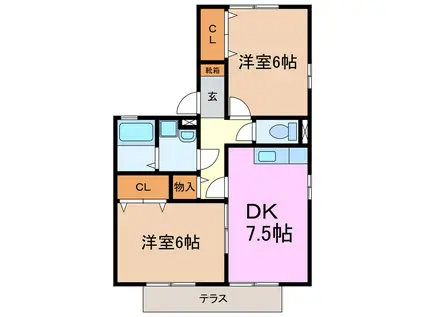 アウローラ(2DK/1階)の間取り写真