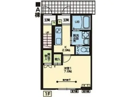 オークC(1K/1階)の間取り写真