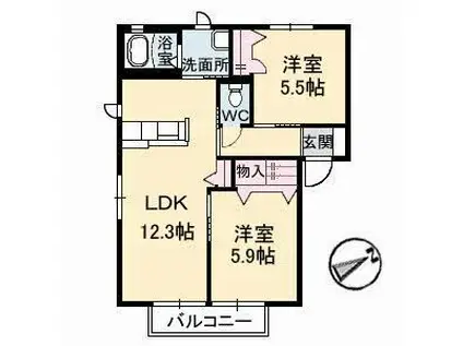 アメニックス福山12番館(2LDK/2階)の間取り写真