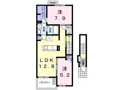 クレール フォンテーヌ(2LDK/2階)の間取り写真
