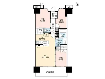 プレミスト小山ステーションレジデンス(3LDK/3階)の間取り写真