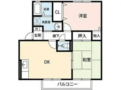 ガーデンロイヤルA棟(2DK/2階)の間取り写真