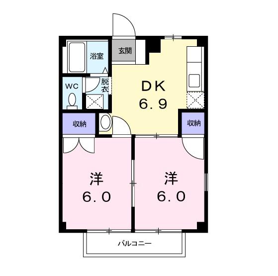 エレガンスながら(2DK/2階)の間取り写真