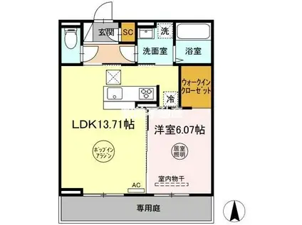 S・レーヴ(1LDK/1階)の間取り写真