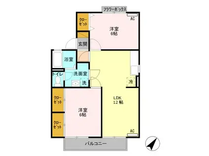 プルミエ・ラムール A(2LDK/1階)の間取り写真