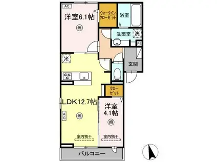 トリシアくるめ木 オニオンハイツ(2LDK/2階)の間取り写真