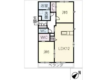 ベレオ山中II(2LDK/2階)の間取り写真