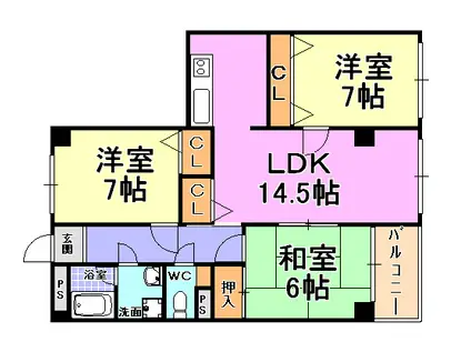 ブリージェ朝日ヶ丘(3LDK/2階)の間取り写真