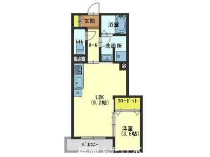 プリンシズコート渡辺通(1LDK/3階)の間取り写真