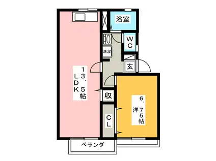 エクセルハイツ(1LDK/2階)の間取り写真