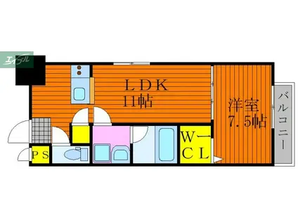 サウス IN 西市(1LDK/2階)の間取り写真