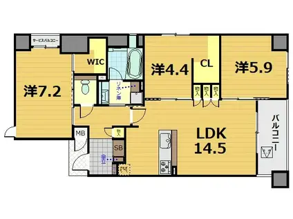 ブランズ京都河原町レジデンス(3LDK/10階)の間取り写真