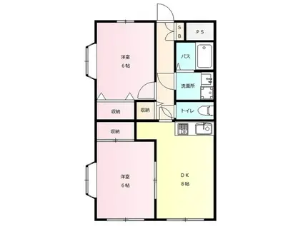 フラワータウンI(2DK/1階)の間取り写真