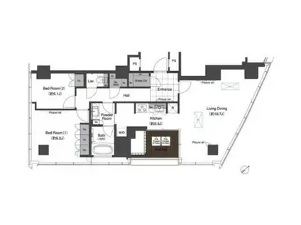 スカイハウス浜離宮(2LDK/14階)の間取り写真