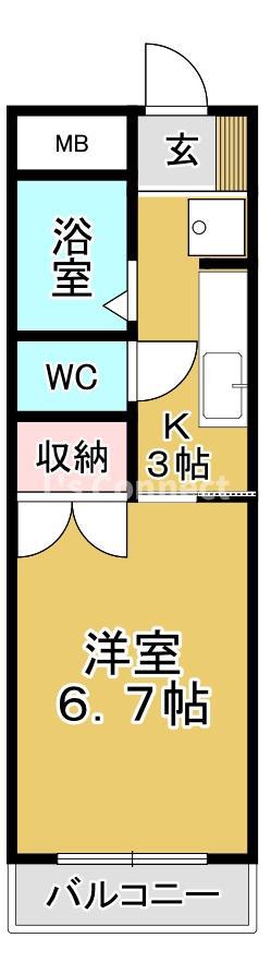 ワカユーヒルズ(1K/2階)の間取り写真