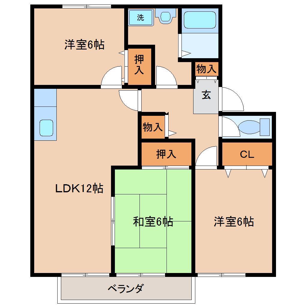 グローバルベレッヂTANAKA C棟(3LDK/2階)の間取り写真