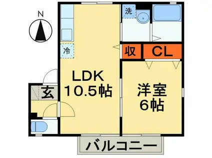 ウィスタリア(1LDK/1階)の間取り写真