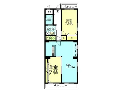 大脇マンション(2LDK/4階)の間取り写真