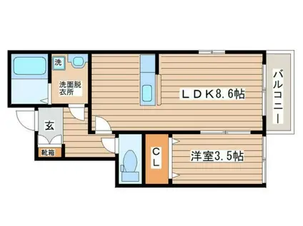 LINKSTAGE砂押A棟(1LDK/1階)の間取り写真
