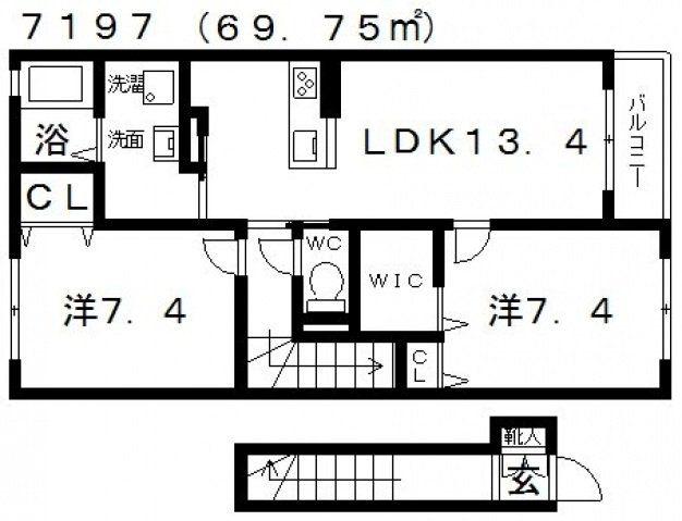 シャーメゾンピーチコート(2LDK/2階)の間取り写真