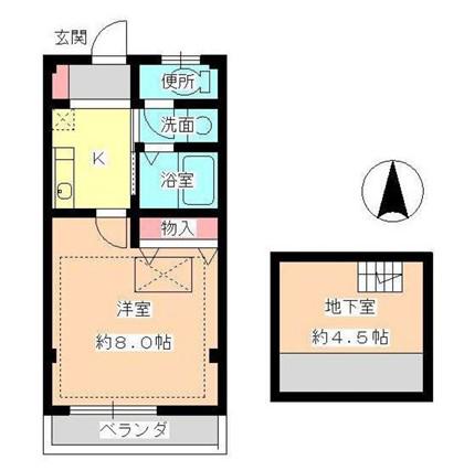 メゾンカナ(1SK/1階)の間取り写真