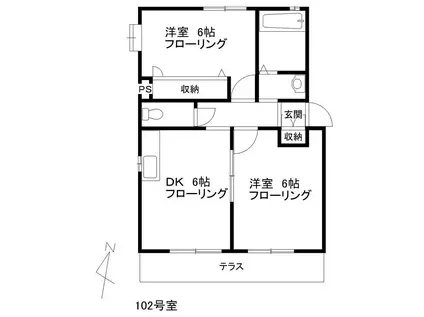 グリューネハイム深大寺(2DK/1階)の間取り写真
