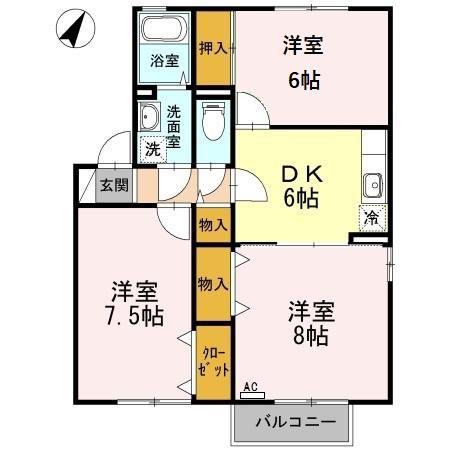 グレイス・クレセント A棟(3DK/2階)の間取り写真